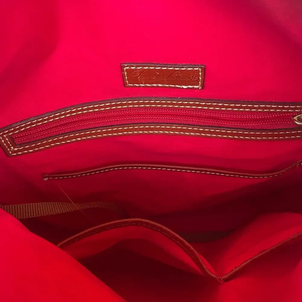 Dooney & Bourke Twist Strap Ostrich Hobo Shoulder Bag Red Interior Tassel Taupe